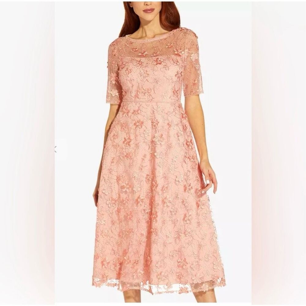 Adrianna Papell Pink Lace Midi Dress